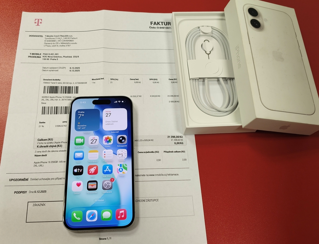 Apple iPhone 16 256GB záruka T-mobile 21 měs. odzkoušený - stav A 