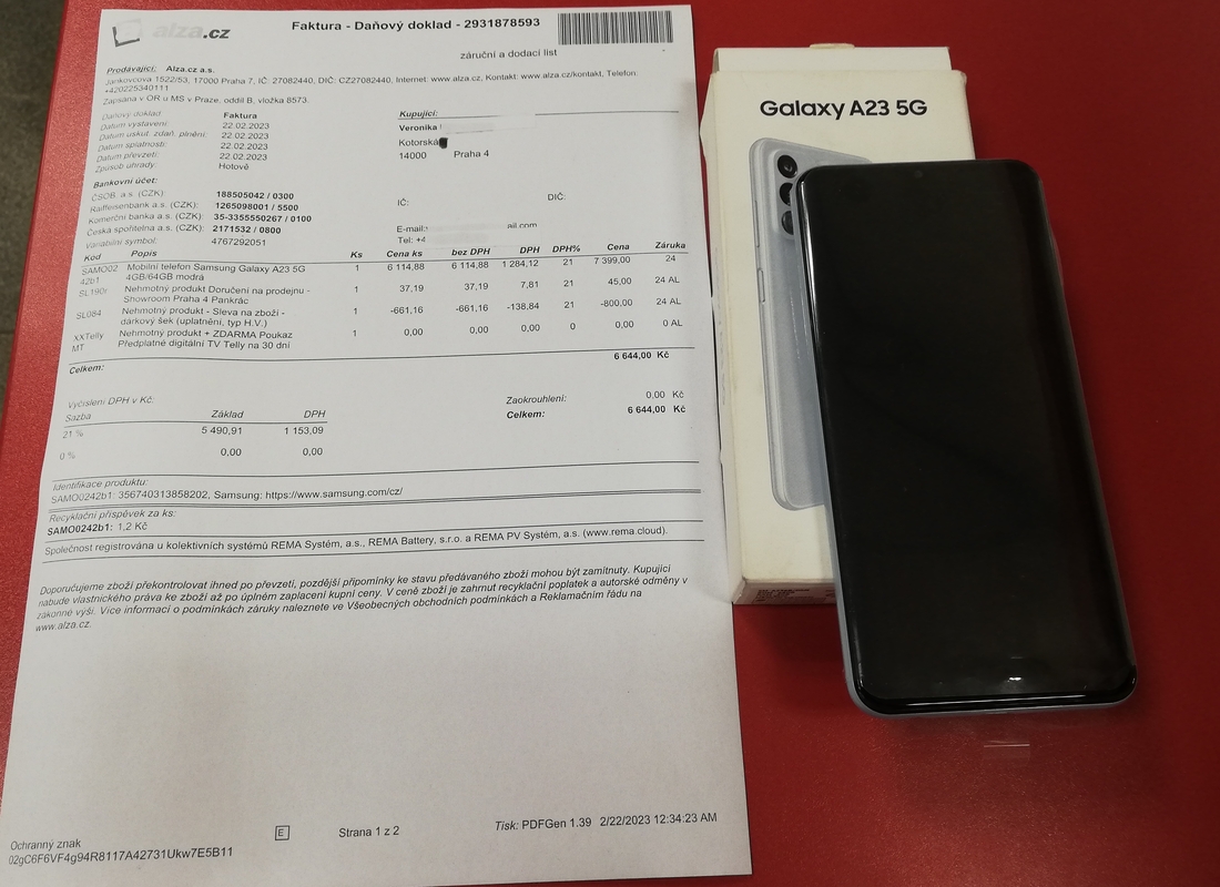 Samsung Galaxy A23 5G 4GB/64GB rozbalený záruka Alza 23 měsíců použitý