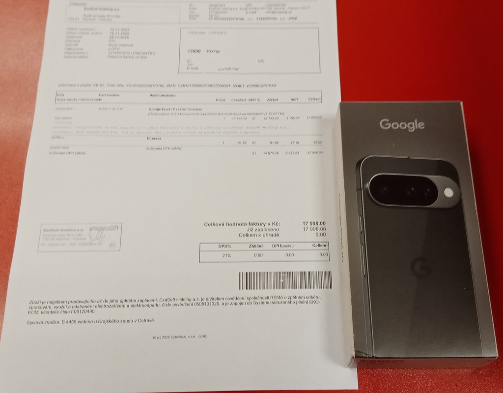Google Pixel 10 12GB/128GB záruka 23 měs Exasoft rozbalený 