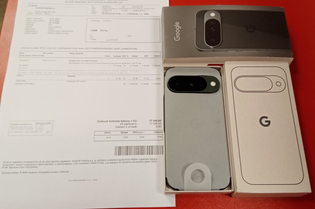 Google Pixel 10 12GB/128GB záruka 23 měs Exasoft rozbalený 
